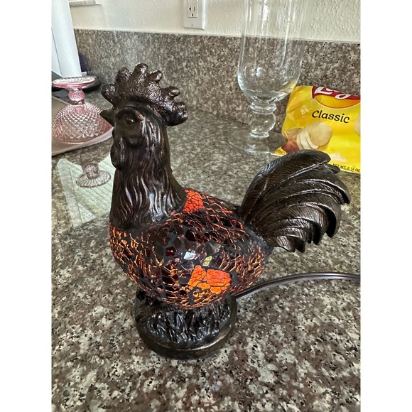 Mosaic Rooster Lamp Bronze Finish Country Farmhouse Accent Lighting‎ Decor EUC - Picture 2 of 7